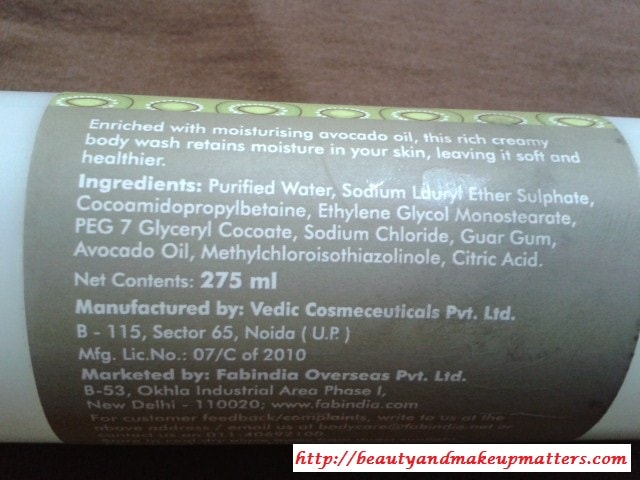 FabIndia-Avocado-Bodywash-Ingredients