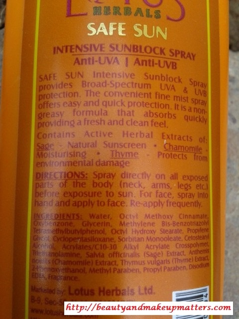 Lotus-Herbals-Safe-Sun-Intensive-Sunblock-Spray-SPF-50-Ingredients