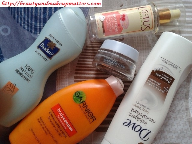 Dove-Body-Lotion-Garnier-Cocoon-Lotion-Lotus-Rose-Toner-Parachute-Body-Lotion