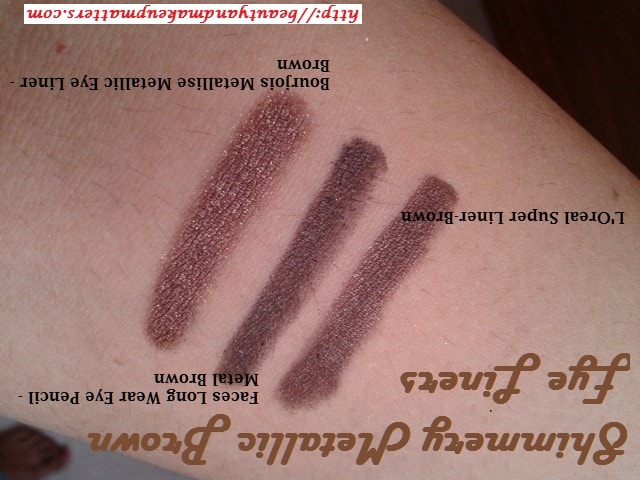 L'Oreal-Super-Liner-Brown-Faces-Metal-Brown-Eye-Pencil-Bourjois-Metallic-Brown-EyeLiner-Swatches