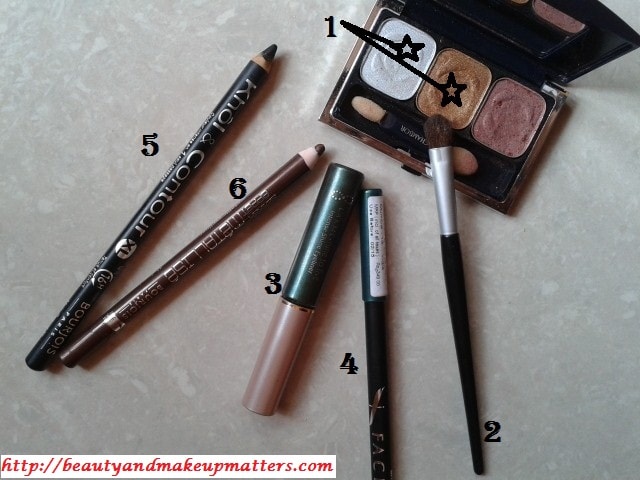 Products-Used-for-BrightGoldenEyesWithGreenLiner-Look