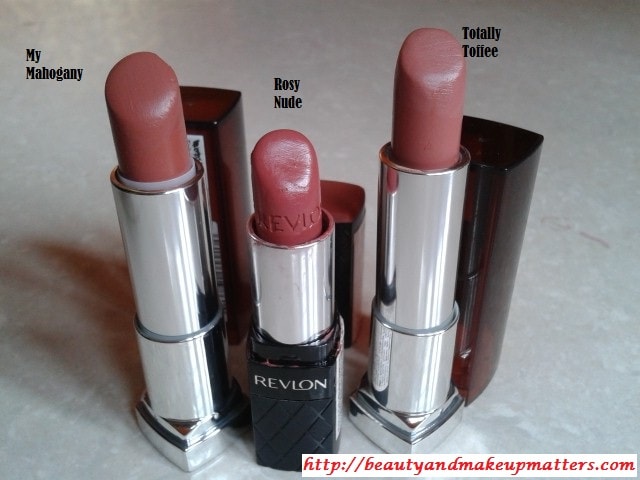 Revlon-ColorBurst-RosyNude-Maybelline-ColorSensational-Lipstick-MyMahogany-&-TotallyToffee