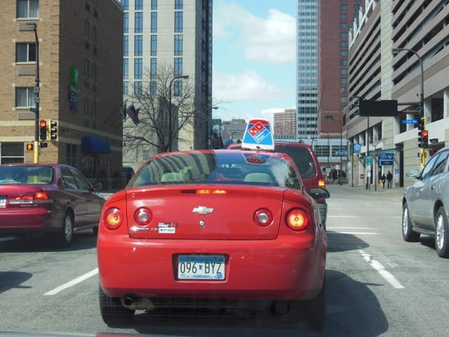 Dominos Pizza Delivery in a Chevy