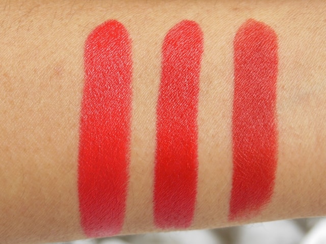 3 Revlon Superlustrous Red Lipstick-Really Red-Love That Red-Fire&Ice-Swatch