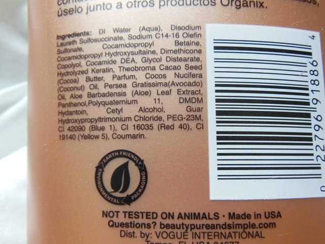 Organix Brazilian Keratin Therapy Shampoo Ingredients