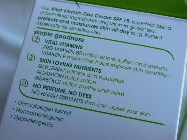 Simple Vital Vitamin Day Cream SPF 15 Claims