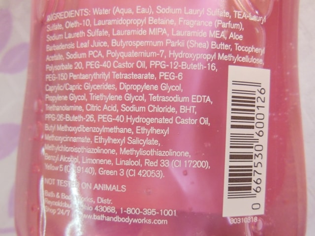 Bath and Body Works Shower Gel- Pink Chiffon Ingredients