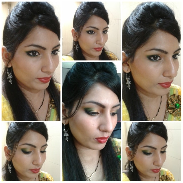 Gold and Green Eye Makeup - Karwachauth Makeup Look