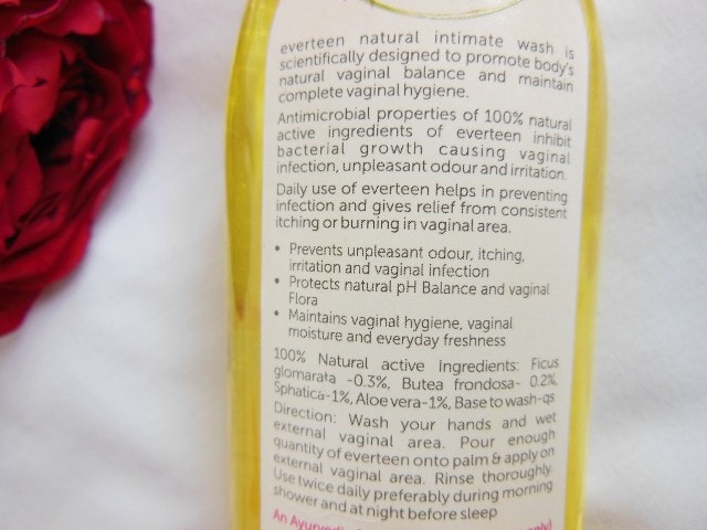 Everteen Natural Intimate Wash Ingredients