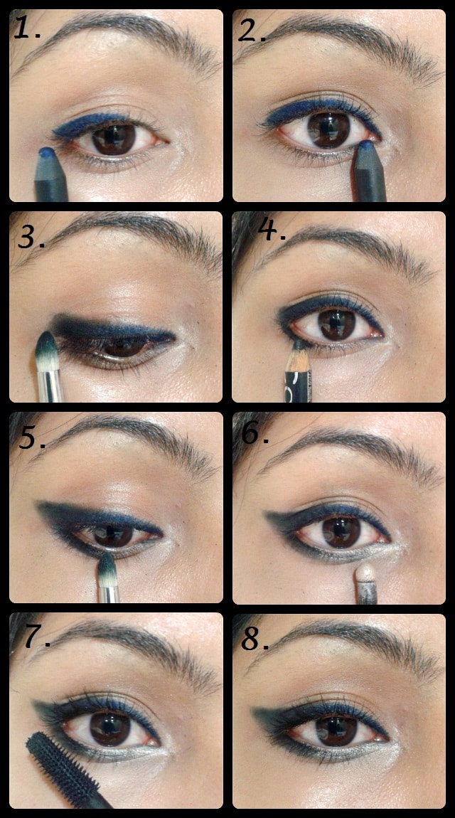 Eye Makeup Tutorial -Winged Smudged Black Blue Eye Liner