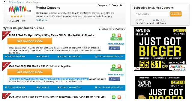 CouponRani Website - Myntra Coupon