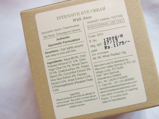 Forest Essentials Intensive Eye Cream Claims