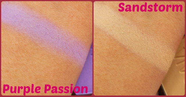 VIVO Eye Shadow Purple Passion and SandStorm Swatch