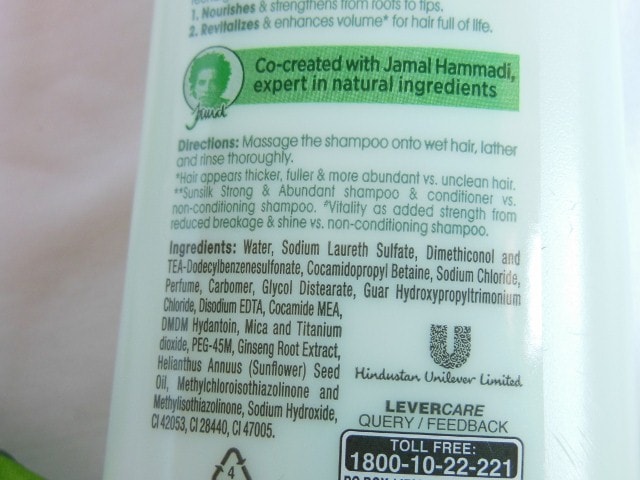 Sunsilk Natural Recharge Shampoo Ingredients