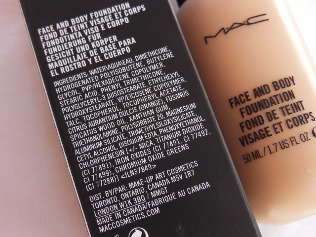 MAC Face and Body Foundation C4 Ingredients