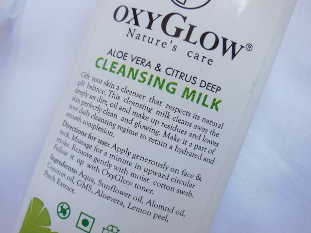 OxyGlow AloeVera  and Citrus Deep Cleansing Milk Ingredients