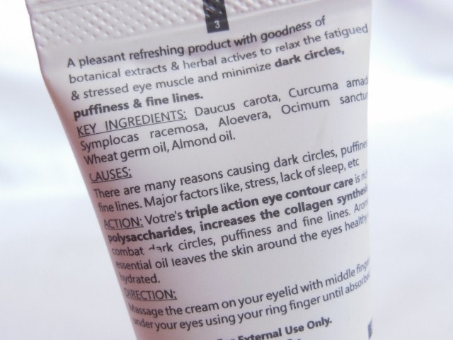 Votre Under Eye Cream Intense care Ingredients