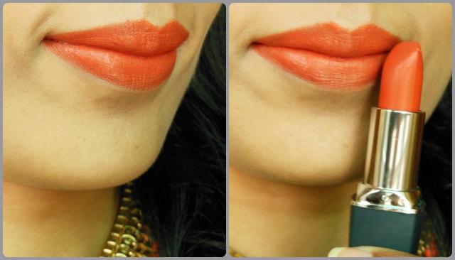 Chambor Powder Matte Lipstick  Orange Flambe on Lips