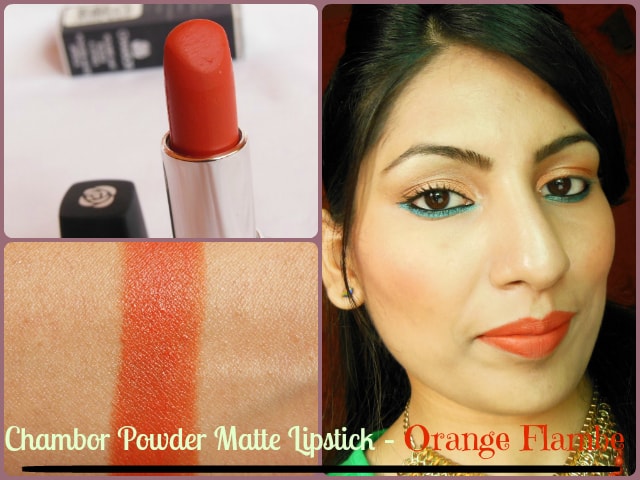 Chambor Powder Matte Lipstick in Orange Flambe Look