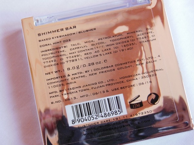 Colorbar Shimmer Bar Coral Hint 002  Ingredients