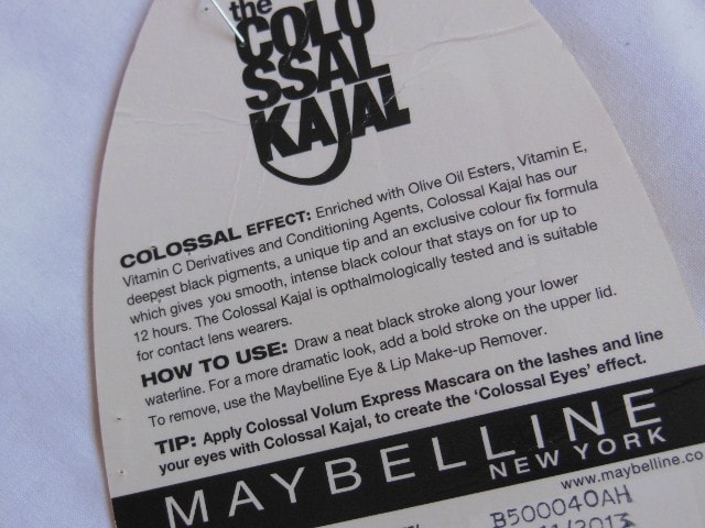 Maybelline Colossal Kajal Black 12Hr formula Claims