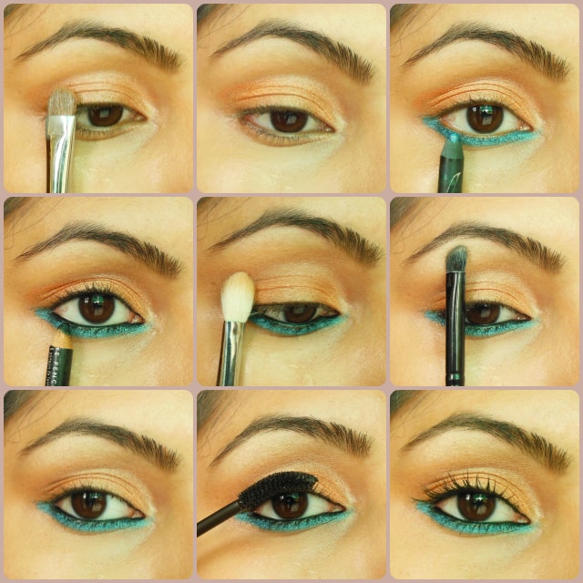 Step By Step Eye Makeup Tutorial - Orange and Blue Eyes