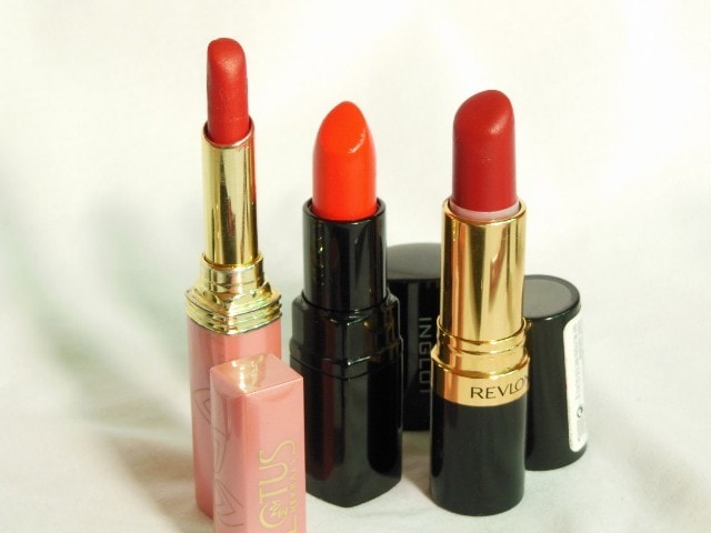 Makeup Muddle - Shades Of red Lipstick - Orange Based Red - Lotus Red rover, INGLOT #103 and Revlon Superlustrous Matte Really Red
