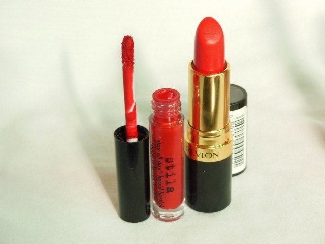 Makeup Muddle - Shades Of red Lipstick - True Red - revlon Superlustrous Love That Red and Stila Stay All Day Liquid Lipstick Beso