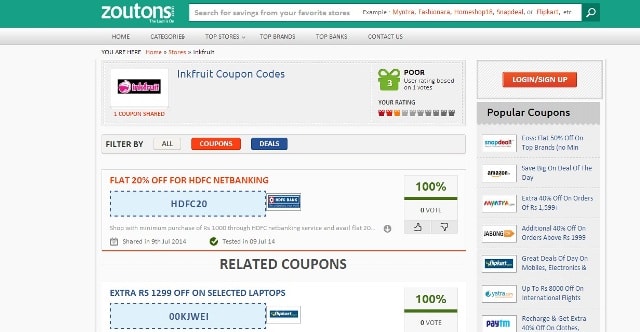 Zoutons.com HDFC Coupon,