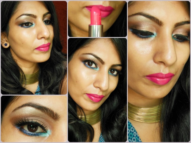 Makeup of the day - Blue and neutral eyes and bright pink lips