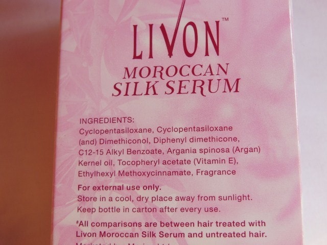Livon Moroccon Silk Serum Ingredients