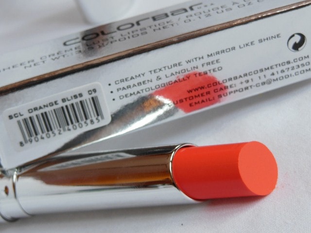 Colorbar Sheer Creme Lust Lipstick Orange Bliss Claims