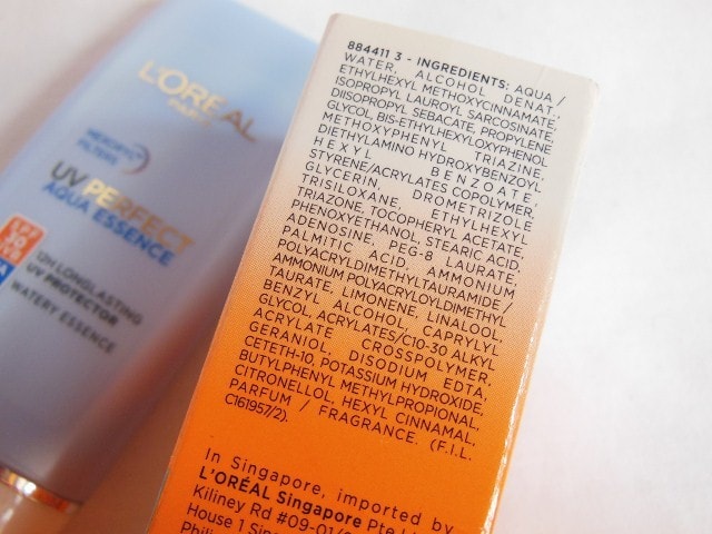 L'Oreal Paris Aqua  Essence UV Perfect SPF 30 Sunscreen Ingredients