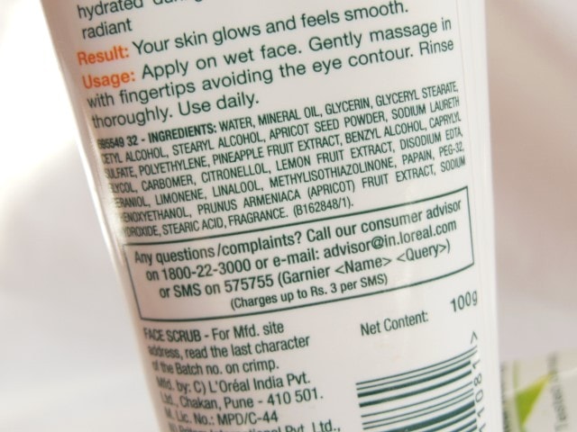 Garnier Pure Active Exfoliating Face Scrub Ingredients