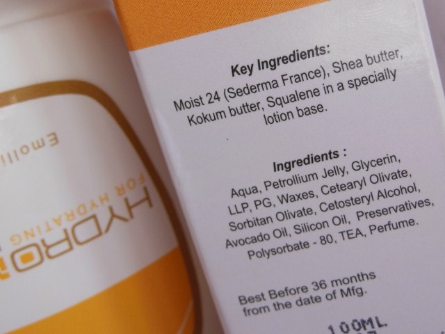 Hydromax Emolient Lotion Ingredients