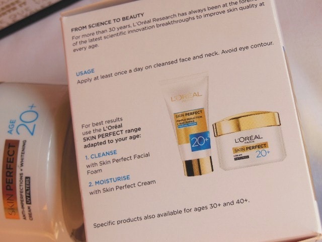 L'Oreal Skin Perfect Anti Imperfections and whitening cream Usage