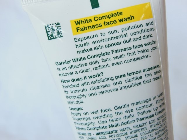 Garnier White Complete Fairness Face Wash Claims