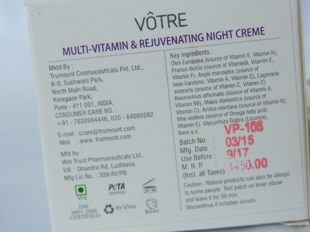 Votre Multi Vitamin and Rejunevating Night Cream