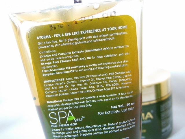 Ayorma Spa Face Wash Ingredients