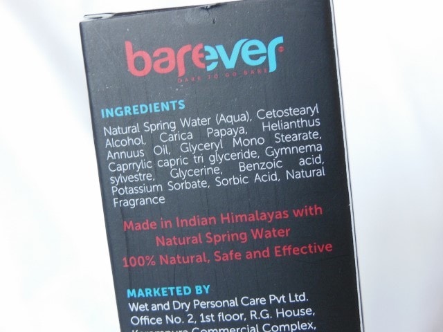 Barever Natural Hair Inhibitor Ingredients