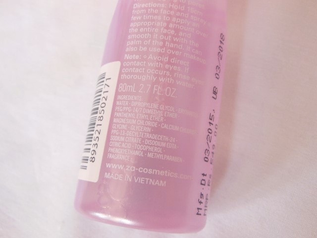 ZA Total Hydration Energy Mist Ingredients