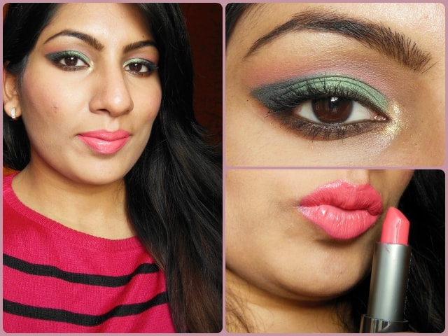 Metallic Green Eyes with Pink Lips Look