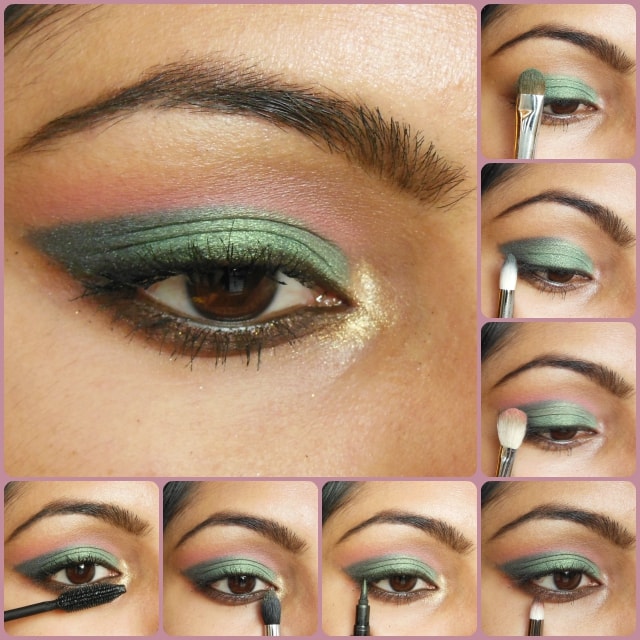 Metallic Green and Pink Eye Makeup look