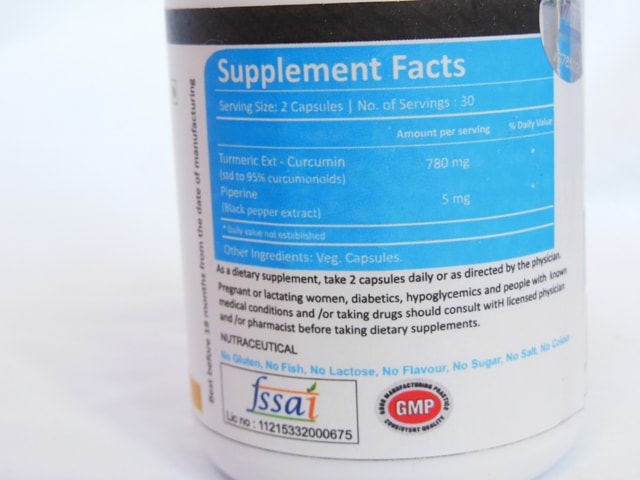 Vista Nutrition Curcumin with Piperine Ingredients