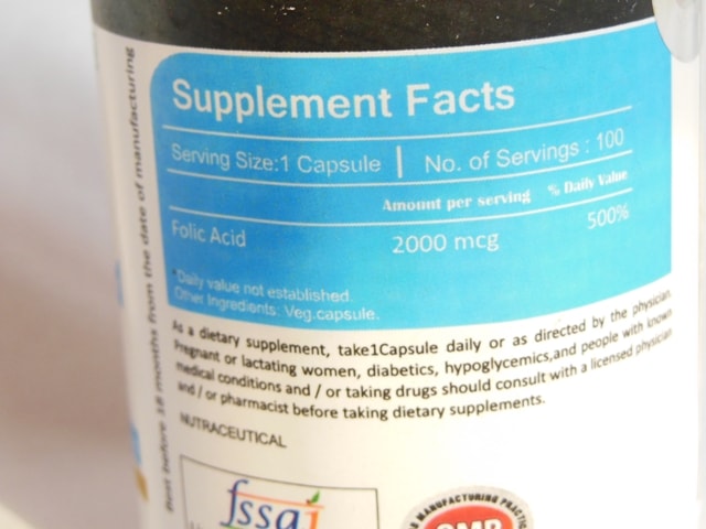 Vista Nutrition Folic Acid Supplement Vegetarian Capsules Ingredients