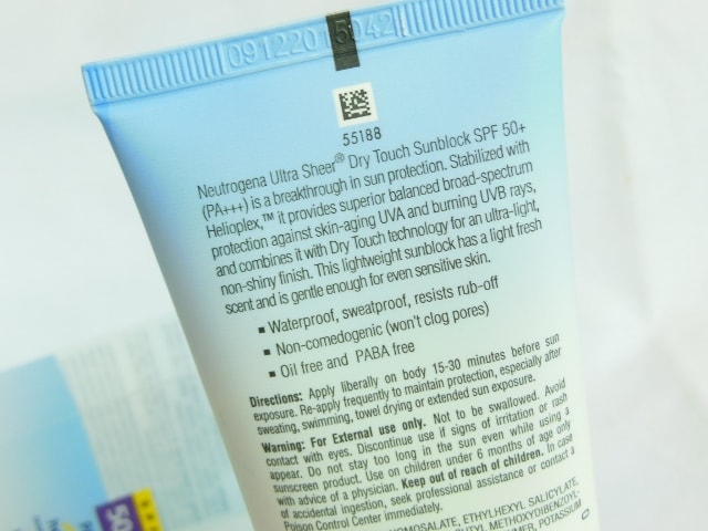 Neutrogena Ultra Sheer Dry Touch Sunblock SPF 50+ Claims