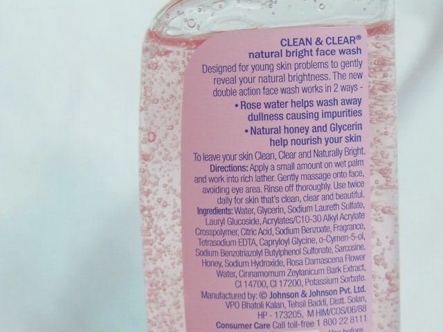Clean&Clear Natural Bright Face Wash Ingredients