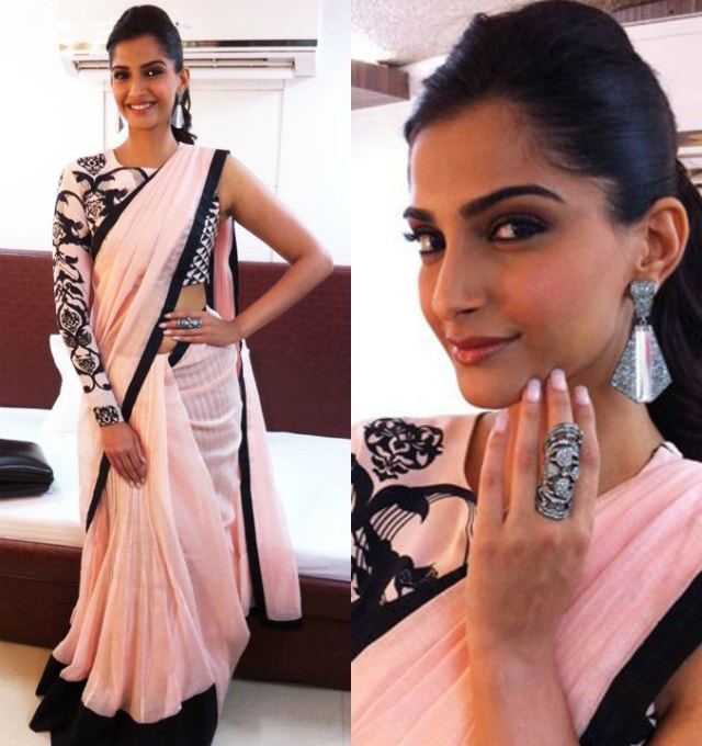 best-ethnic-looks-of-sonam-kapoor-sonam-kapoor-in-pink-and-black-saree